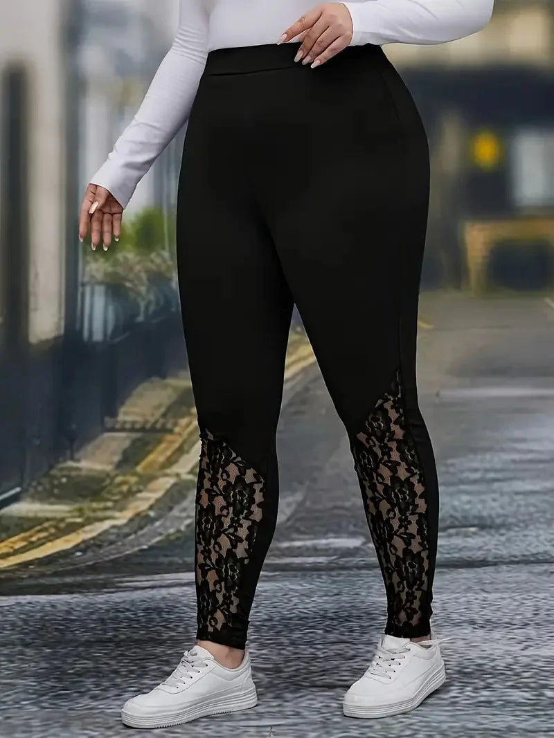 Contrast Lace High Waist Leggings