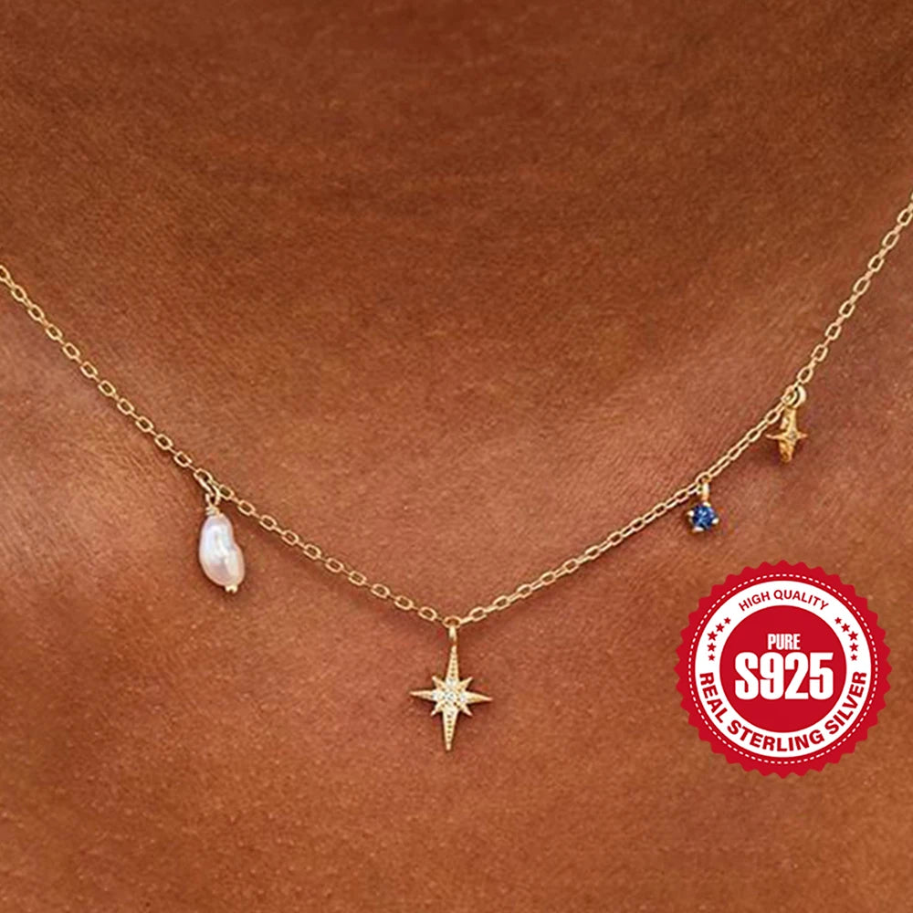 S925 Silver Octagonal Star Zircon Necklace