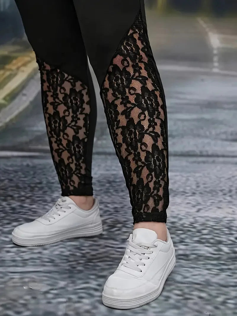 Contrast Lace High Waist Leggings