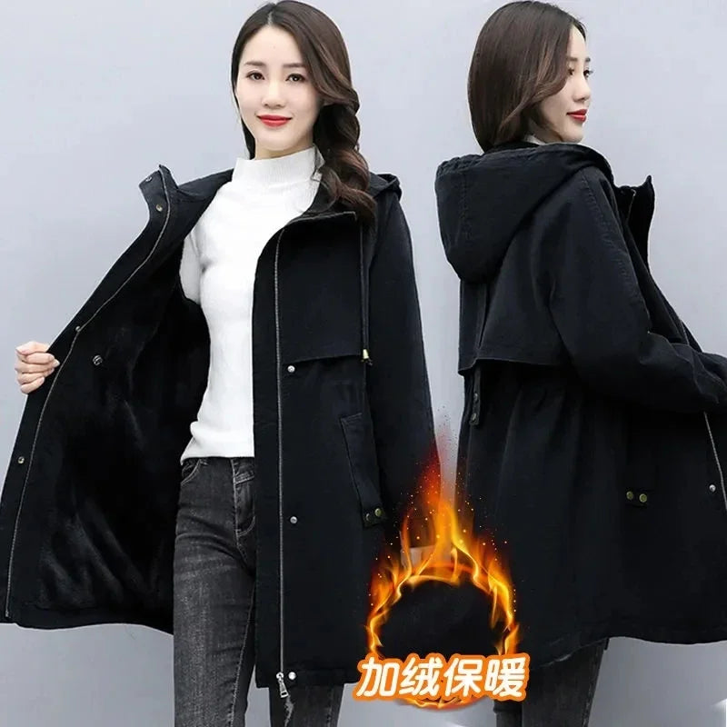 Winter Plush Hooded Cotton Parka Women