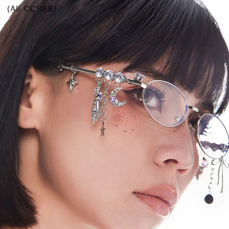 Oval Frame Tassel Charm Anti-Blu-Ray Glasses