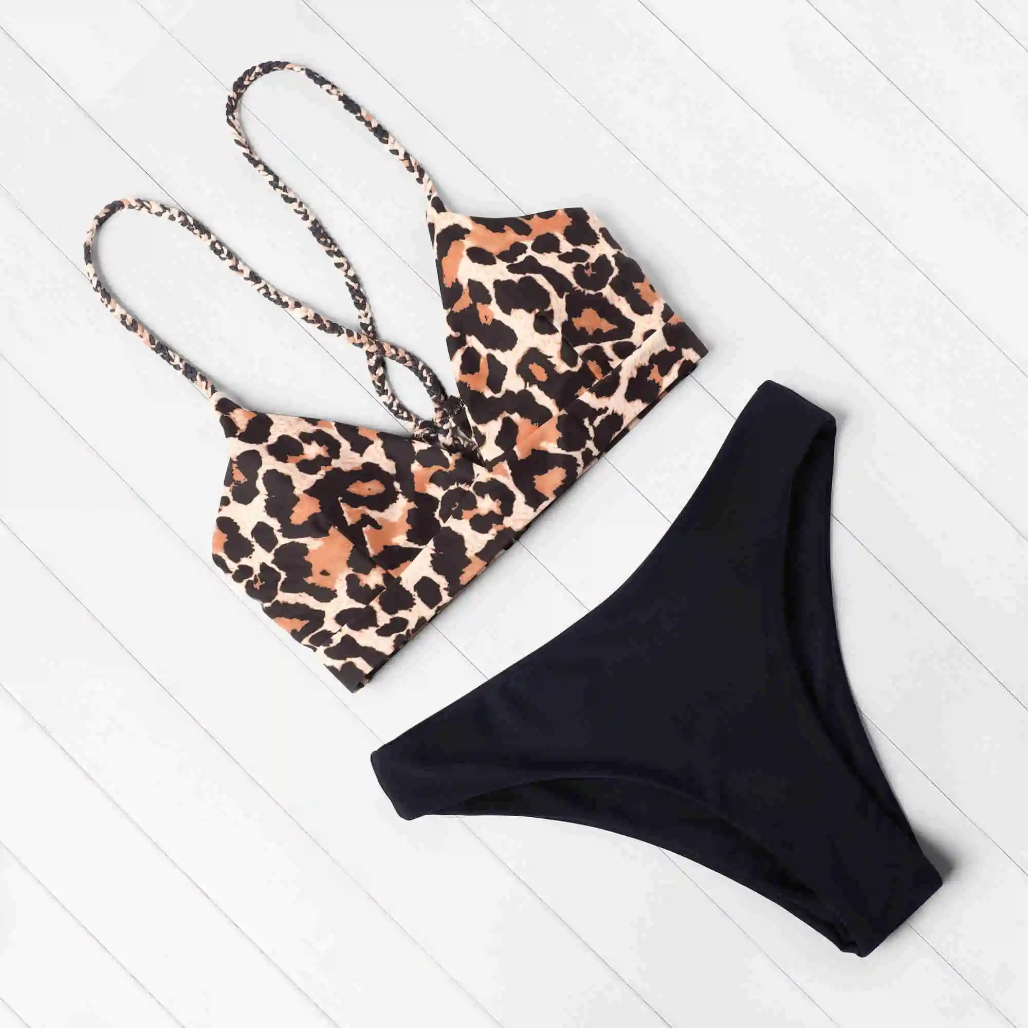 Leopard Push-Up One Shoulder Bikini Women