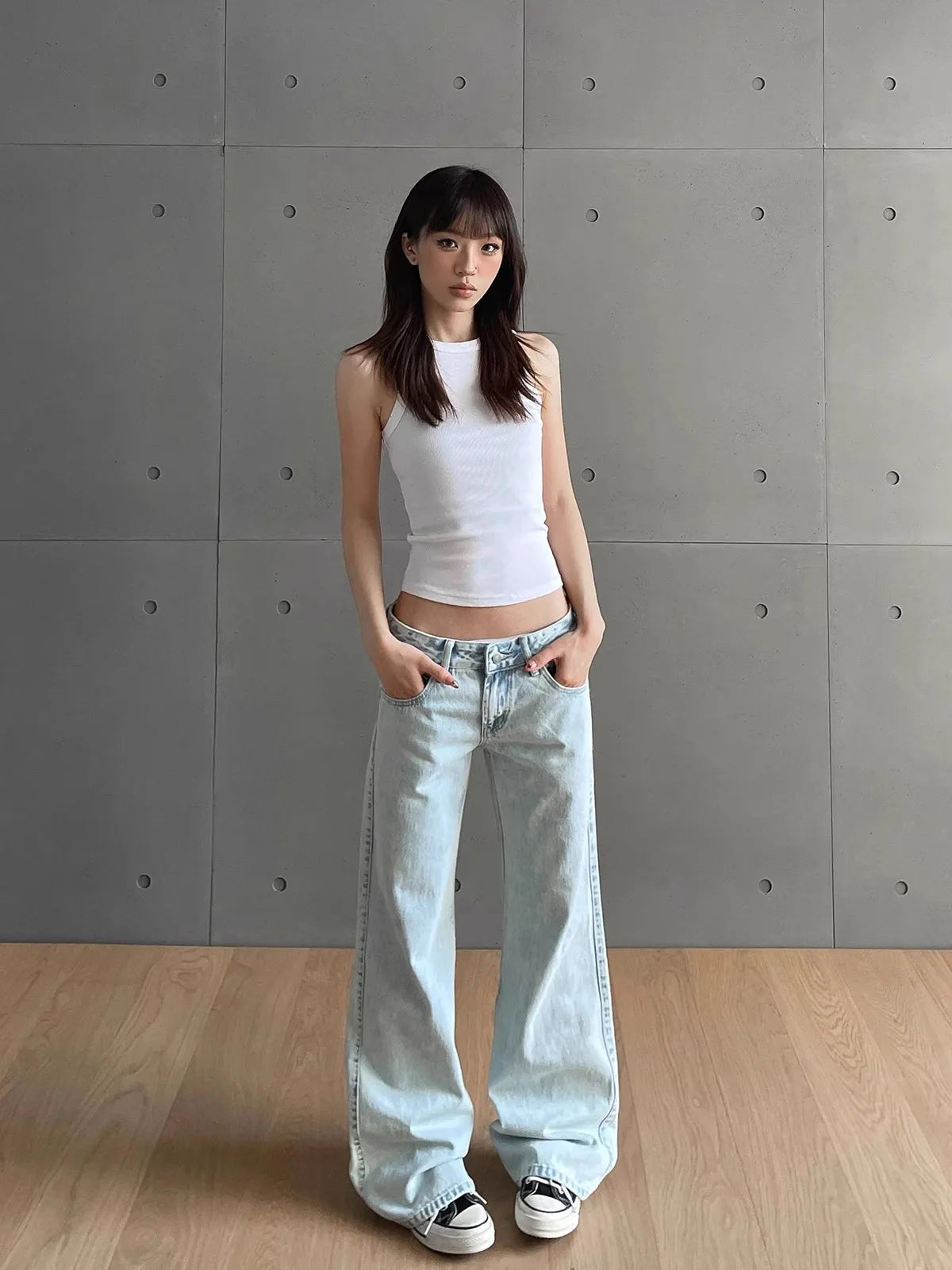 Vintage Low Waist Solid Streetwear Jeans