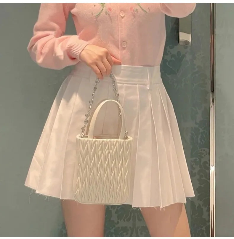 White High-Waist Pleated Mini Skirt