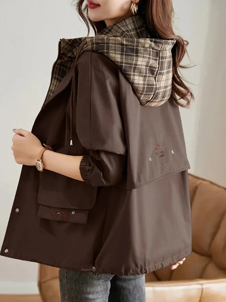 Short Hooded Windbreaker Loose Outerwear Women