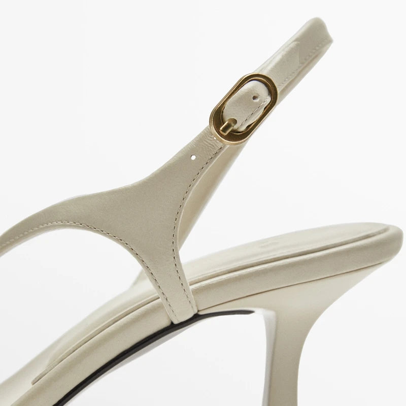 Cowhide Buckle Low Heel Sandals