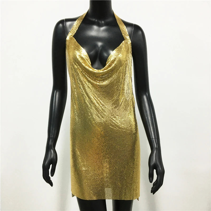 Glitter Sequin Halter Backless Party Dress