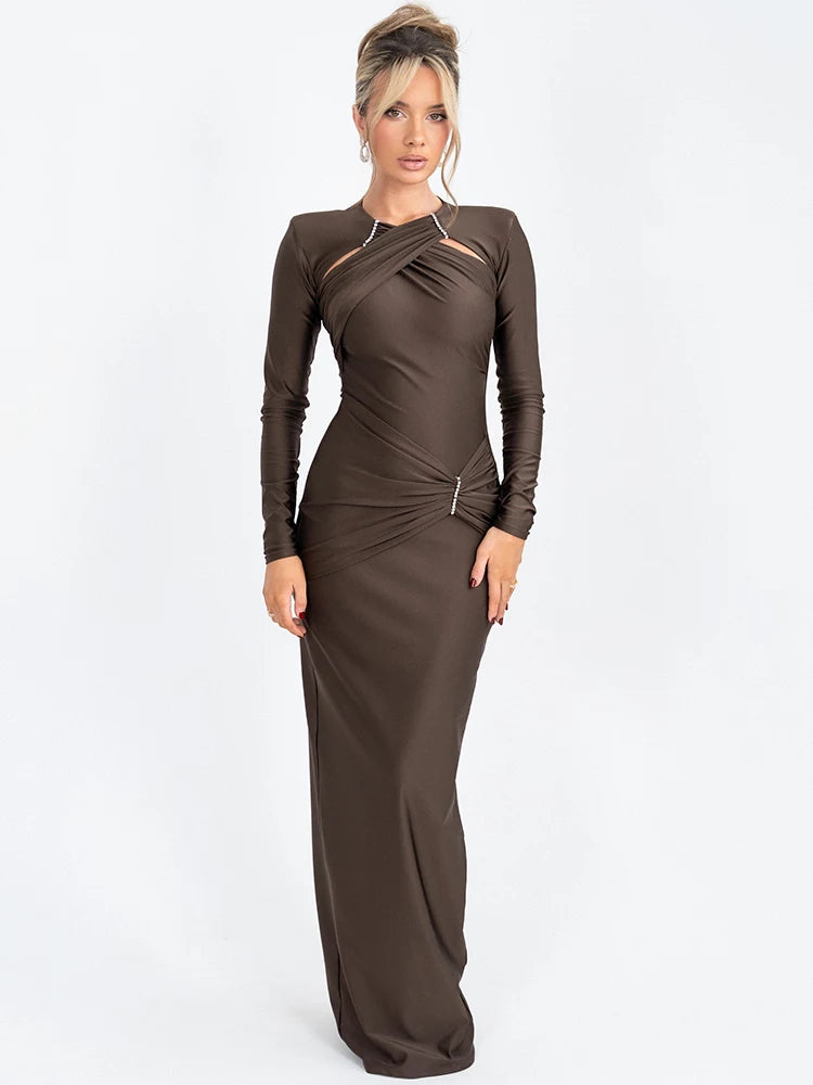 Hollow Out Long Sleeve Maxi Dress Women