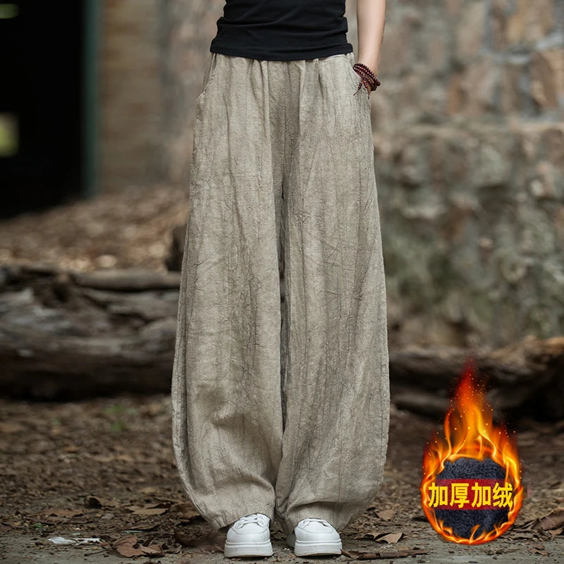 Cotton Linen Baggy Cargo Pants Women