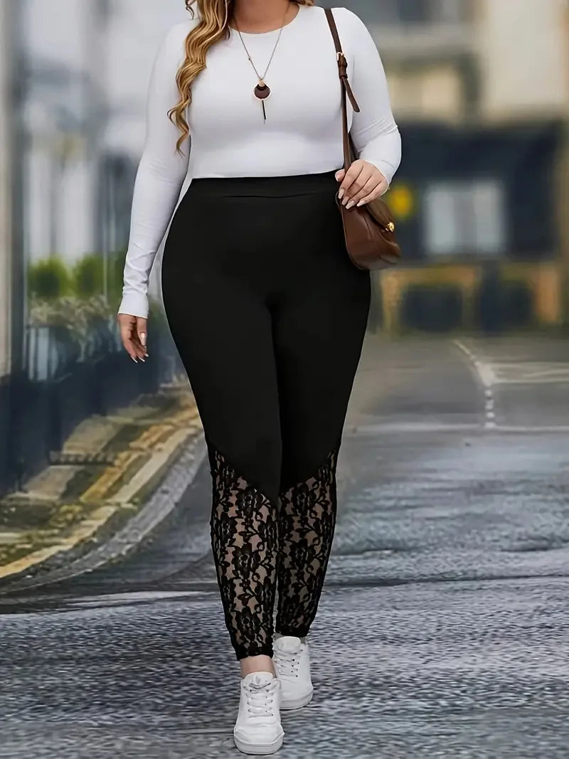 Contrast Lace High Waist Leggings