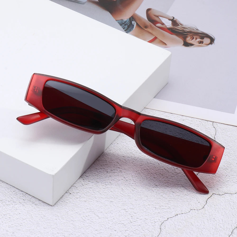 Retro Narrow Rectangle Leopard Frame Sunglasses