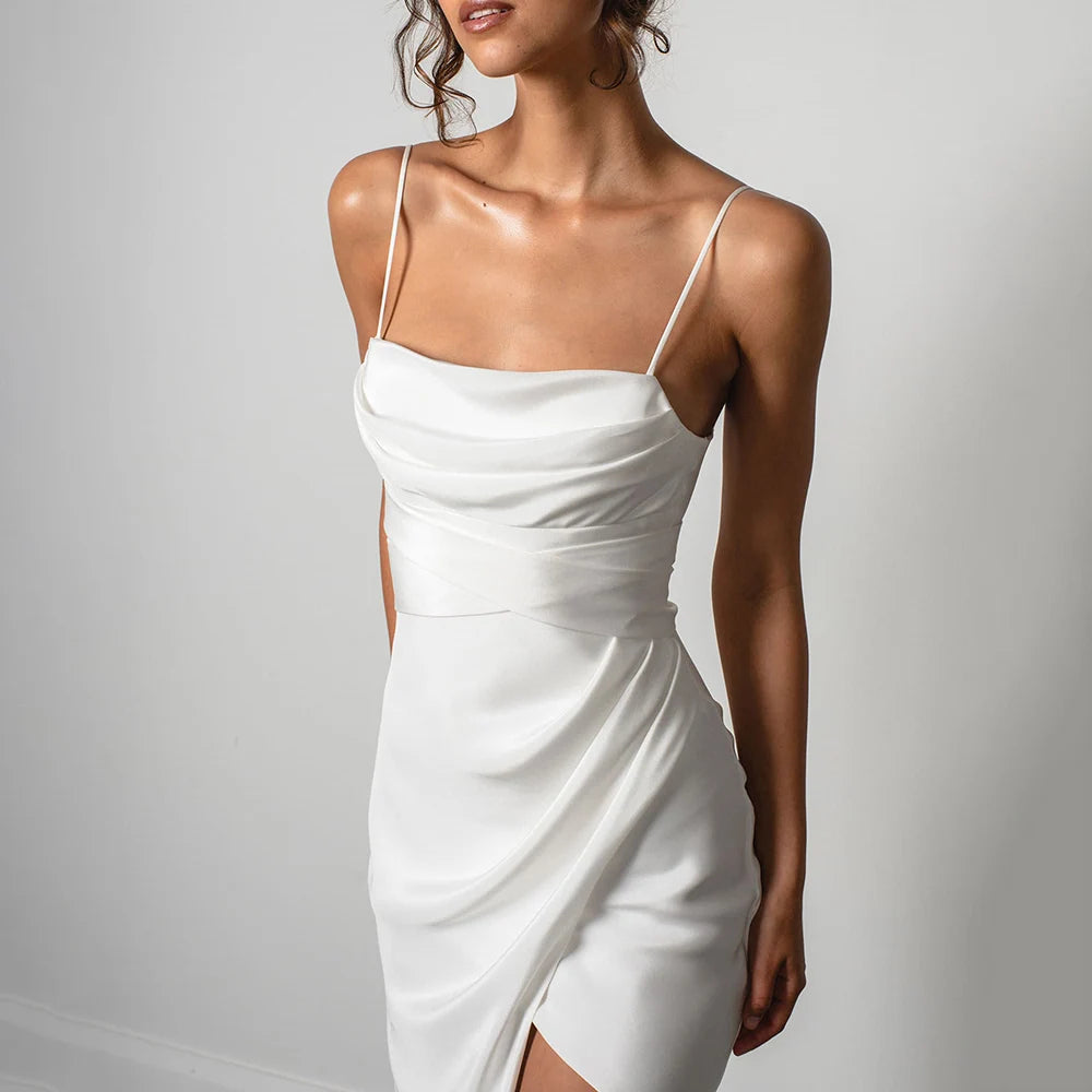 Simple White Mermaid Spaghetti Strap Wedding Dress
