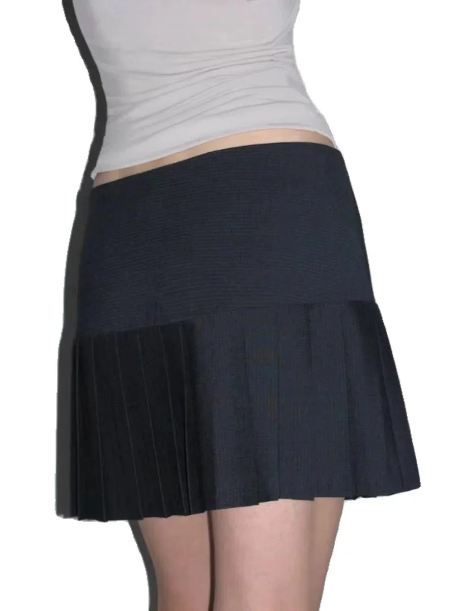 Navy Mini Low-Waist Pleated Skirt