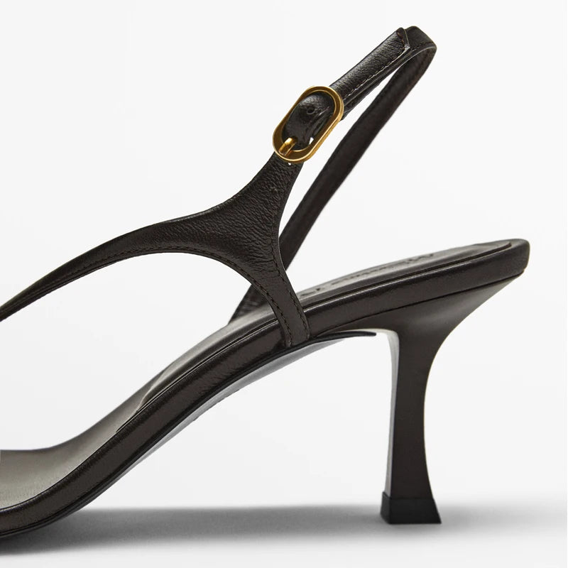 Cowhide Buckle Low Heel Sandals