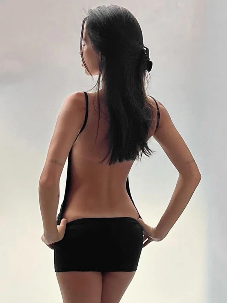 Black Backless Bodycon Club Dress Women