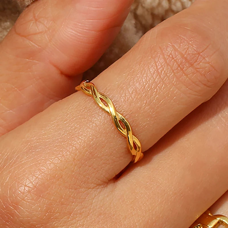 Minimalist Braided Twisted Gold Thin Rings