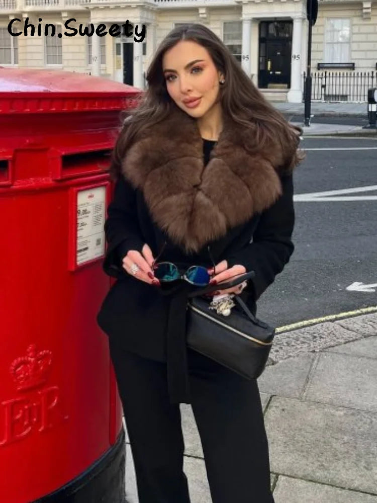 Double-Breasted Cropped Trench Coat Faux Fur