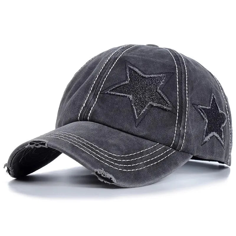 Retro Star Washed Denim Baseball Cap Y2K
