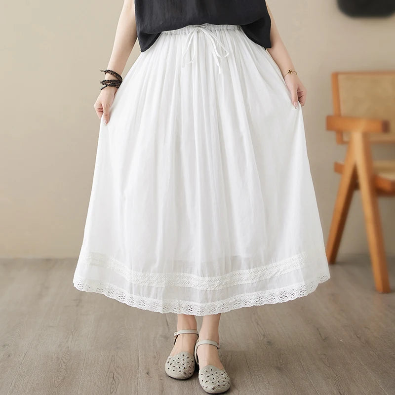 Double Layer Cotton Linen A-Line Skirt