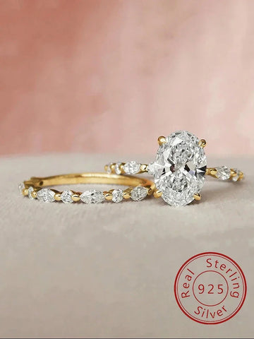 Sterling Silver Oval Marquise Stackable Rings Set