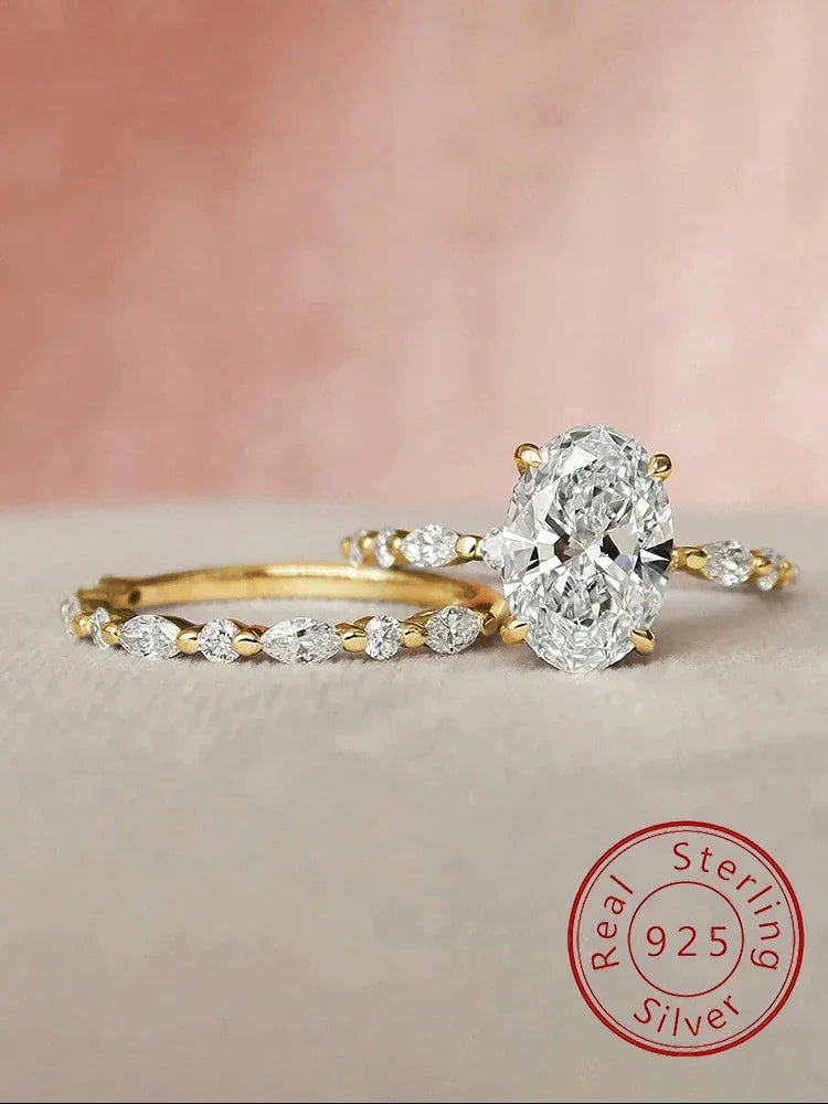 Sterling Silver Oval Marquise Stackable Rings Set