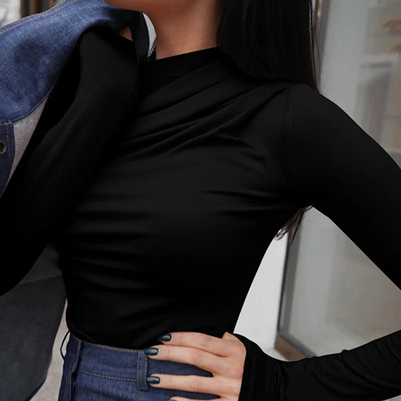 Long Sleeve White Crop Top Street T-Shirt Women