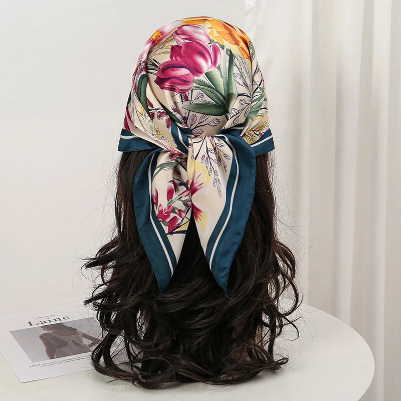 Bohemian Floral Print Silk Scarf
