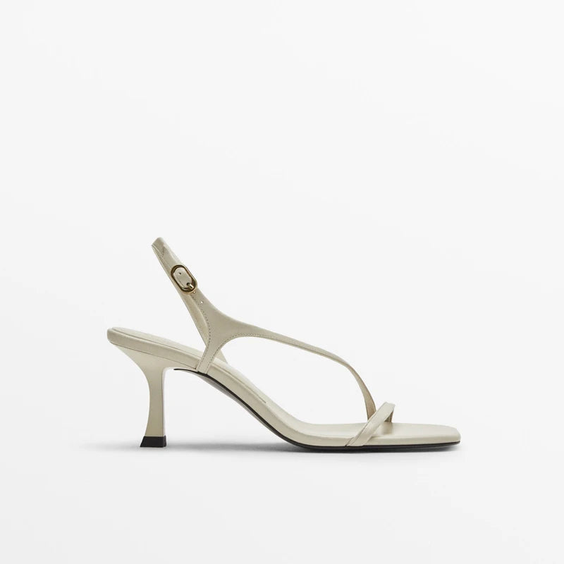 Cowhide Buckle Low Heel Sandals