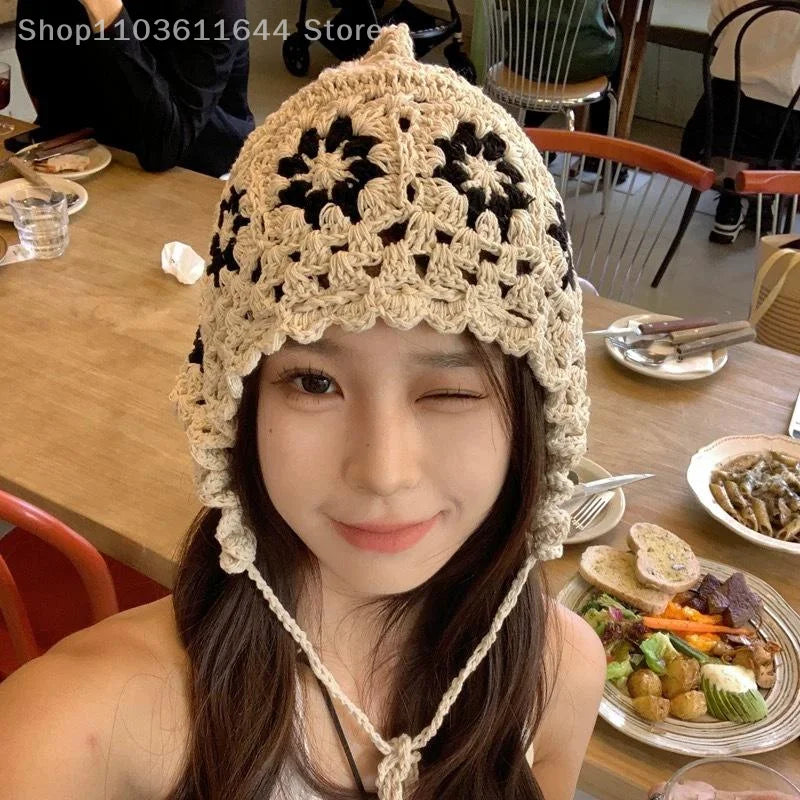 Hollowed Out Knitted Summer Flowers Beret