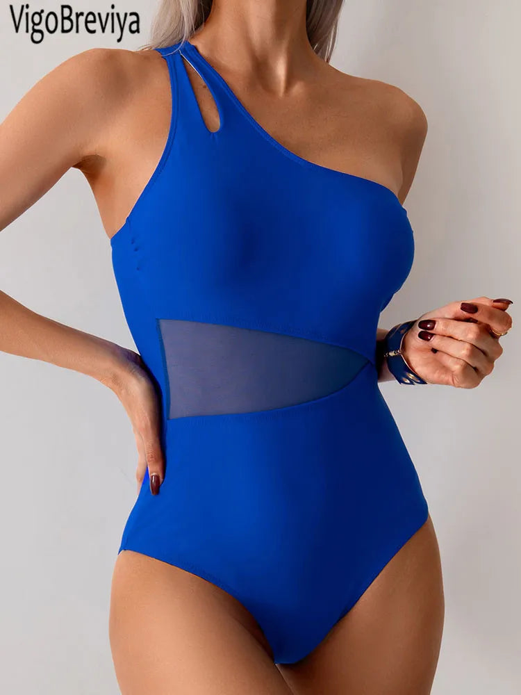 Mesh Patchwork Push-Up One Piece Swimsuit
