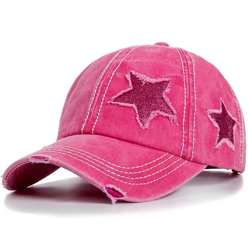 Retro Star Washed Denim Baseball Cap Y2K