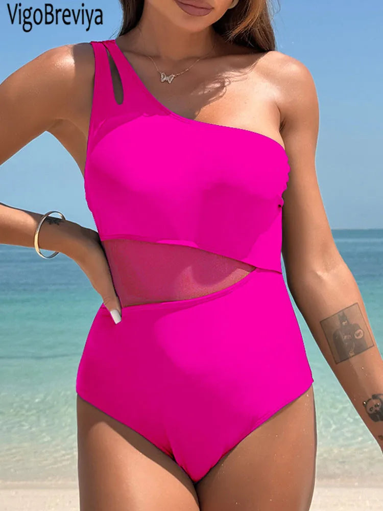 Mesh Patchwork Push-Up One Piece Swimsuit