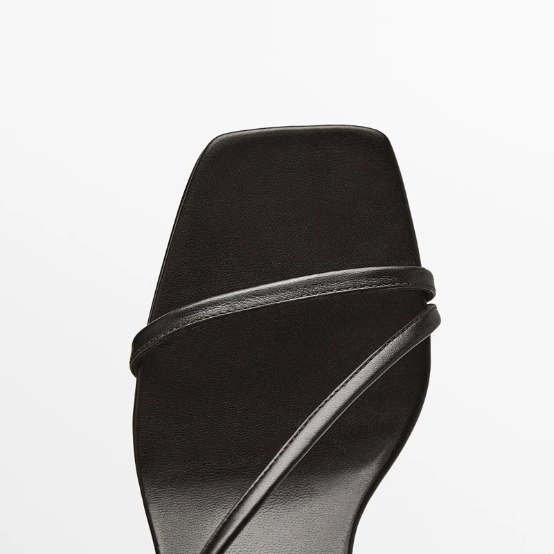 Cowhide Buckle Low Heel Sandals