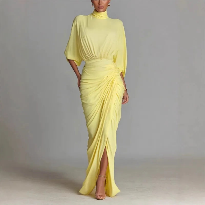 Yellow Backless Half Sleeve Maxi Dress Women
