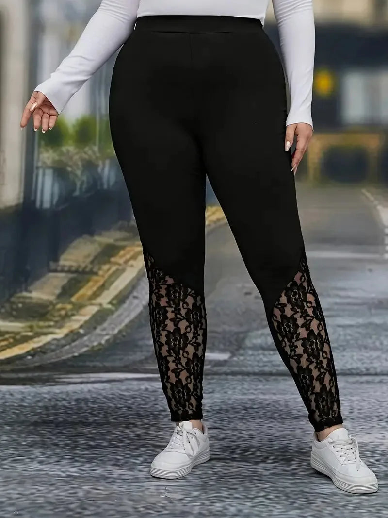 Contrast Lace High Waist Leggings