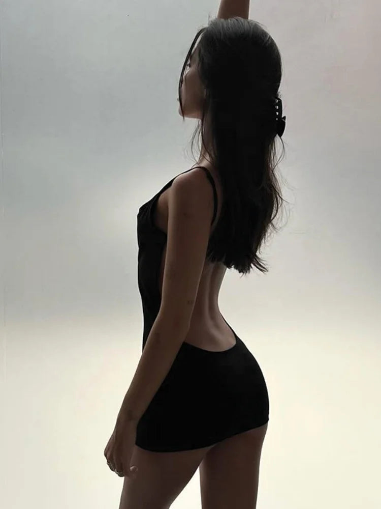 Black Backless Bodycon Club Dress Women