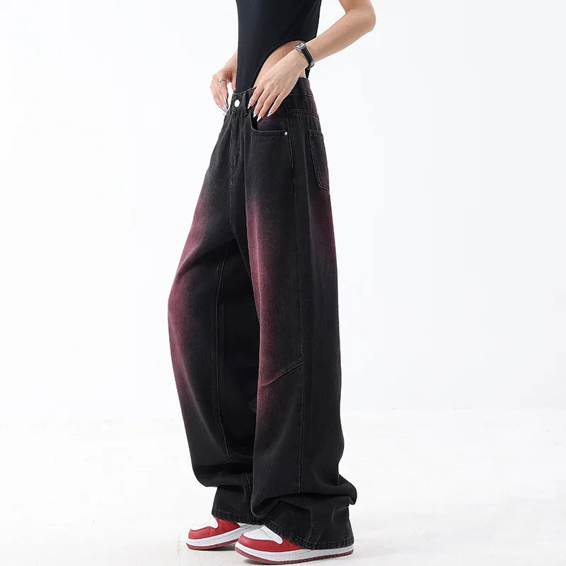 Graffiti Wash Retro Wide Leg Jeans Women