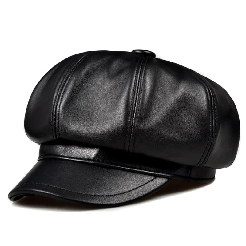 Genuine Leather Painter Vintage Beret Hat