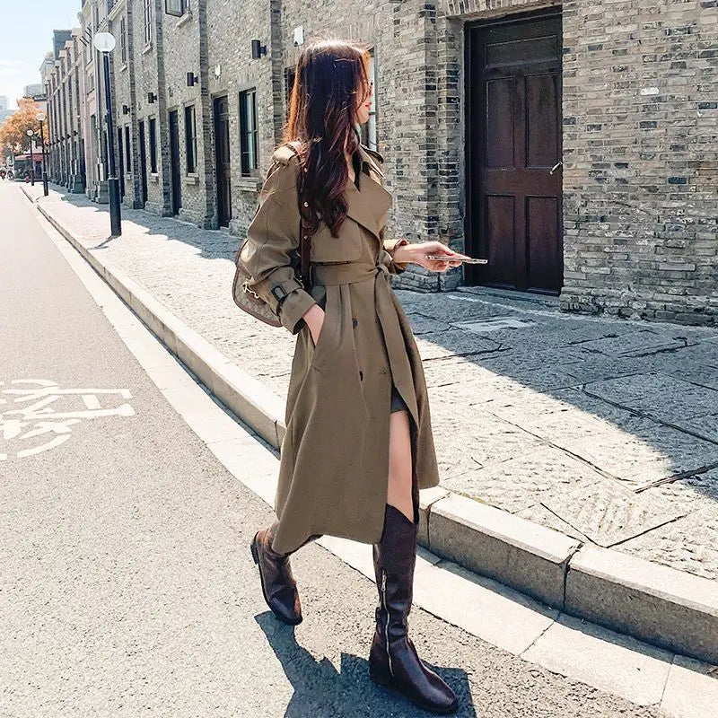 Double-Breasted Mid-Length Trench Jacket Women