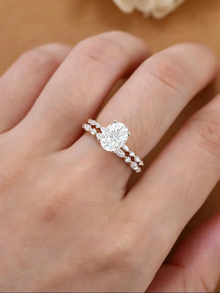 Sterling Silver Oval Marquise Stackable Rings Set