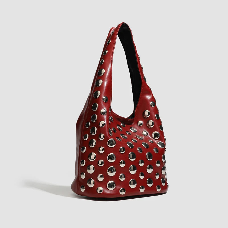 Rivet Detail Luxury Leather Bucket Bag