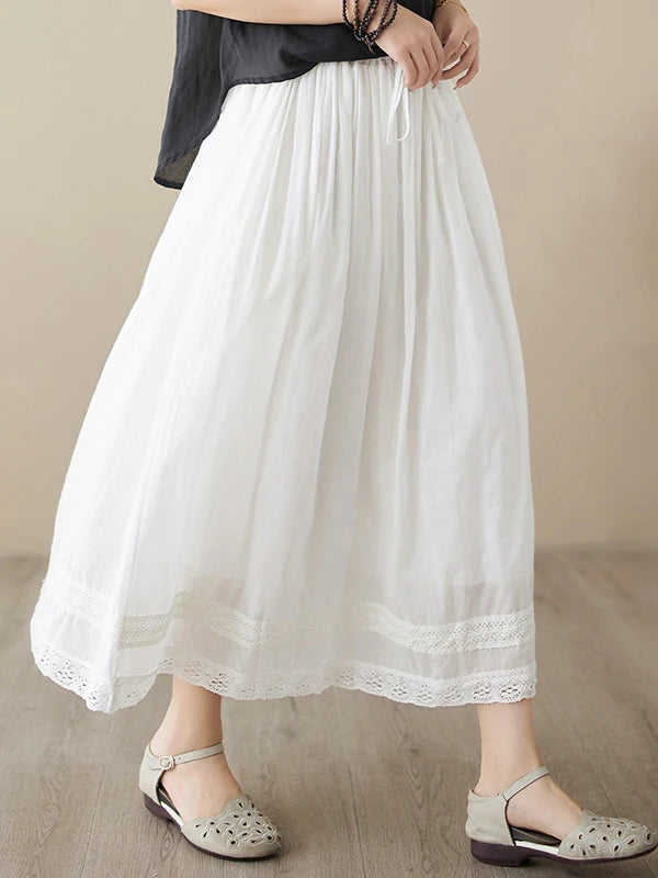 Double Layer Cotton Linen A-Line Skirt