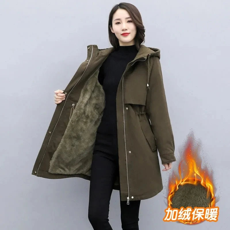 Winter Plush Hooded Cotton Parka Women