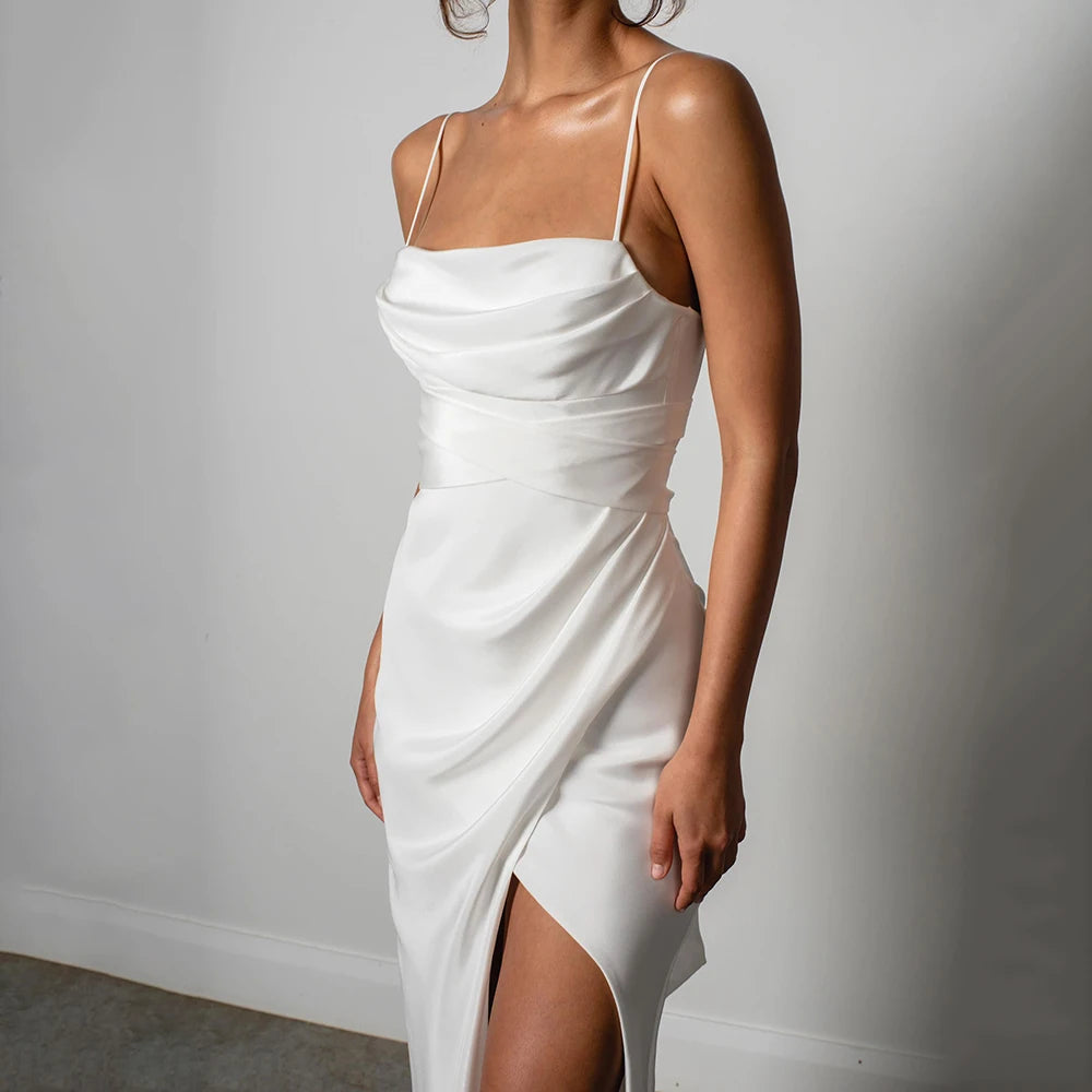 Simple White Mermaid Spaghetti Strap Wedding Dress