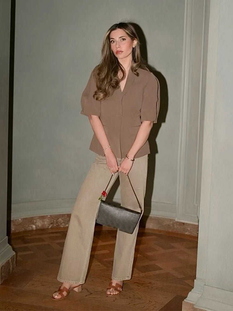 Doll Collar Short Sleeve Blazer Women