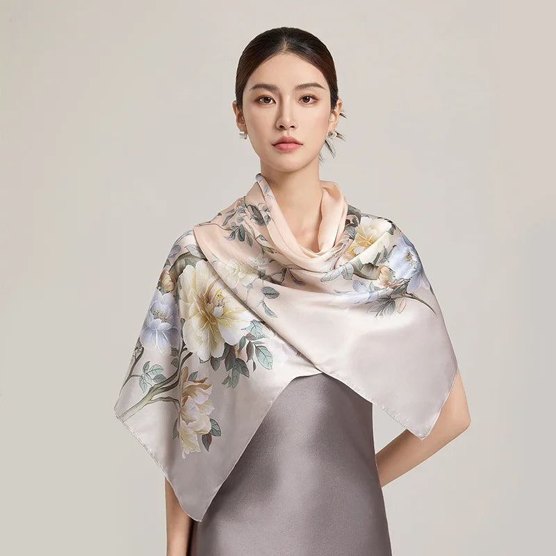 Women’s Long Floral 100% Silk Print Scarf