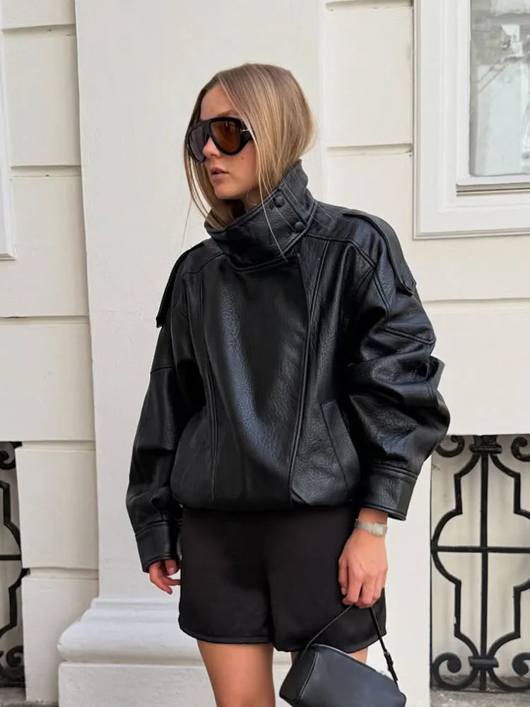Elegant Street Style Asymmetric Black Coat Women