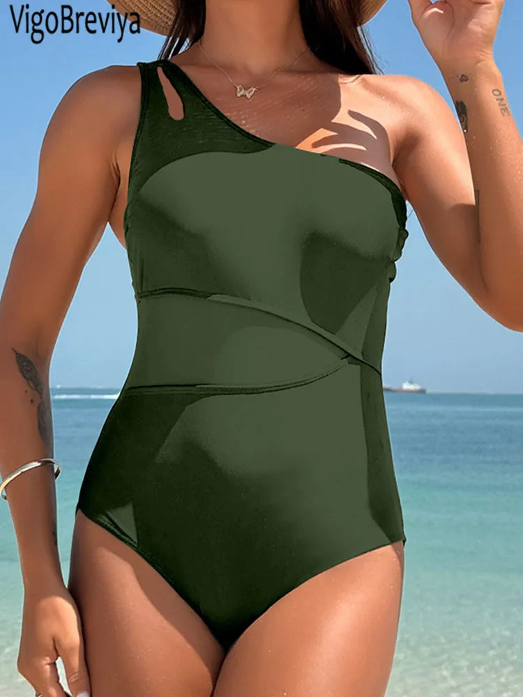 Mesh Patchwork Push-Up One Piece Swimsuit