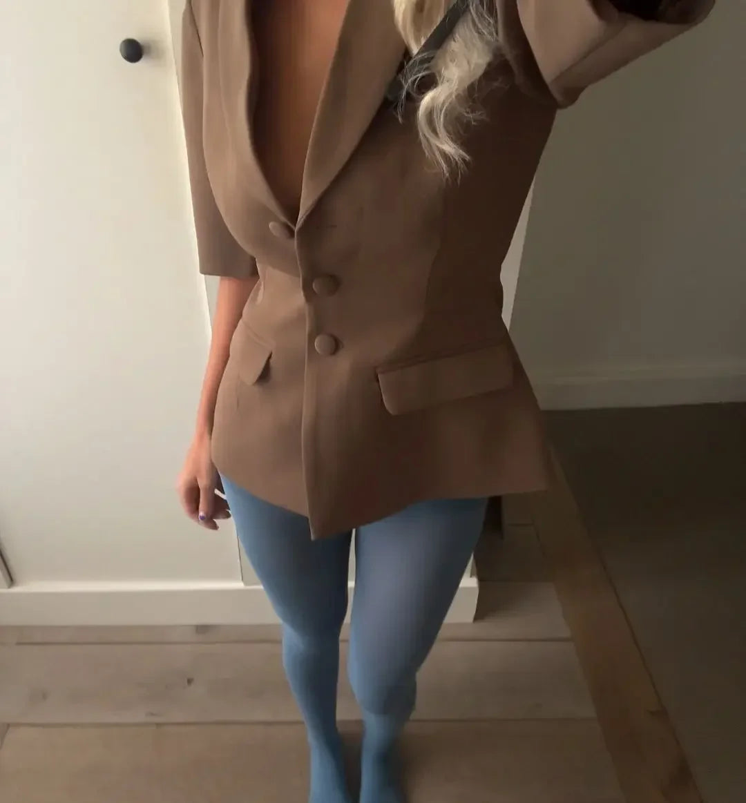 Doll Collar Short Sleeve Blazer Women