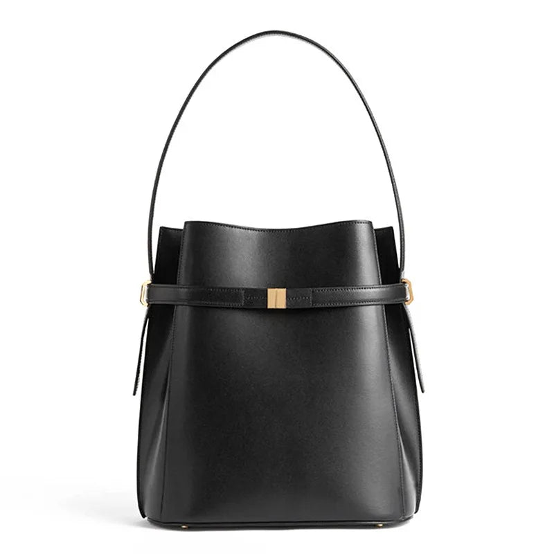 High-End Cowhide Bucket Shoulder Bag